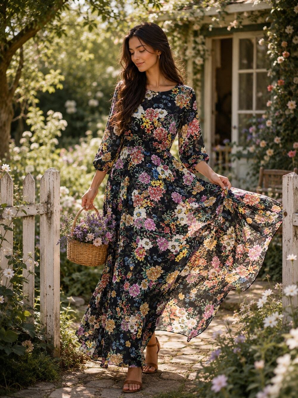 Yumi Kim Woodstock Floral Maxi Dress Cottagecore Whimsy Garden Boho Size Small